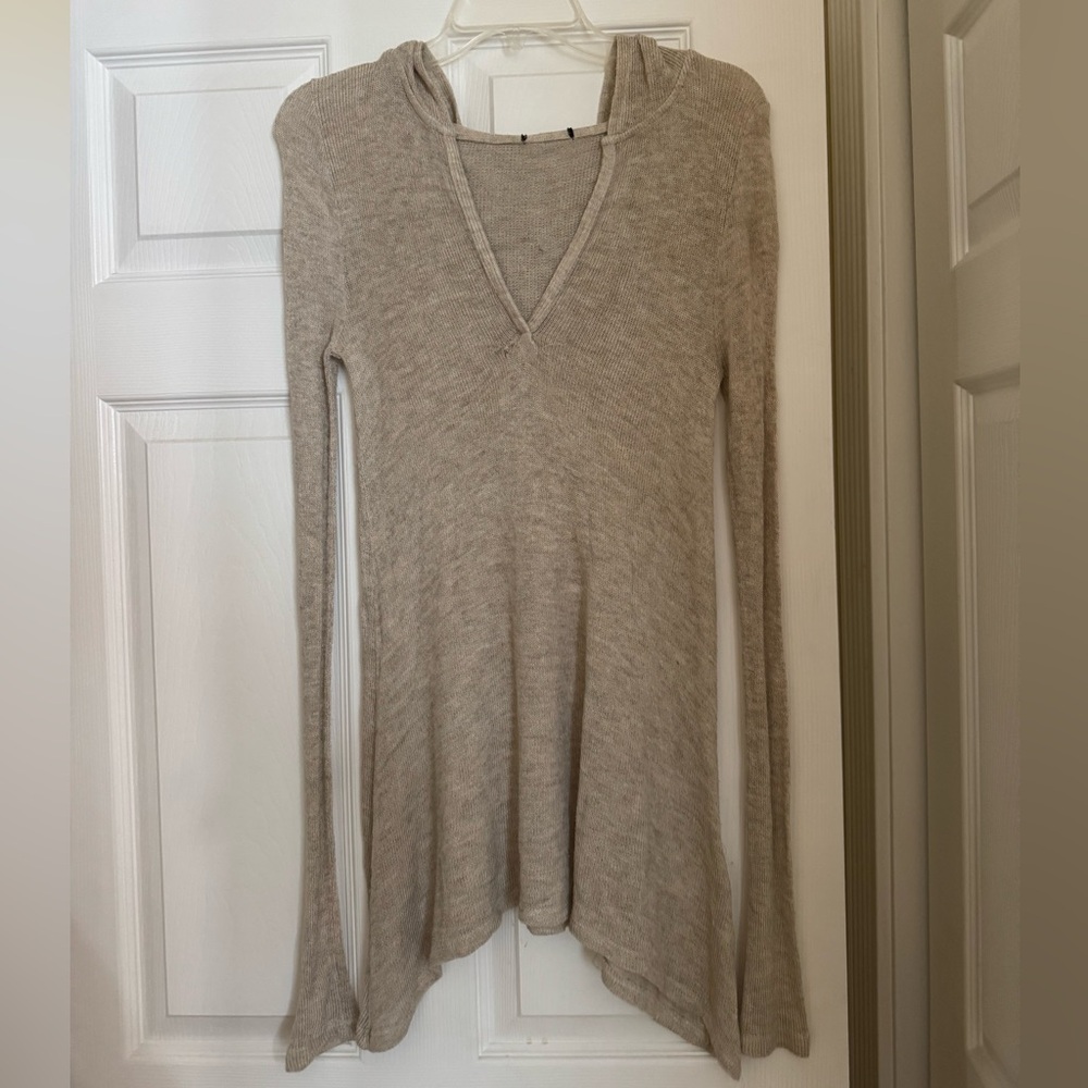 Urban Outfitters Tan Fitted Ribbed Long Sleeve Hoodie